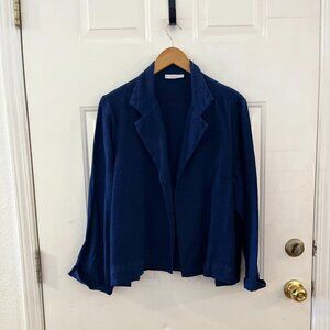 Brynn Walker Blue Linen Lagoon-Look Open-Front Jacket /Cardigan Sz Lr